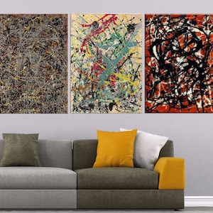 Pollock Set Of 3 Wall Art, Jackson Pollock Canvas Print, Pollock Wall Decor, Abstract Art Print, Pollock Reproduction Poster, Minimalist Art