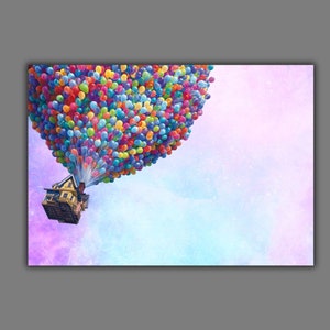 Up Pixar-canvas, Up Pixar-muurkunst, Pixar-canvas voor kinderkamer, Up Pixar-kunst aan de muur, kleurrijke ballonnenposter, Pixar Canvas-muurdecoratie
