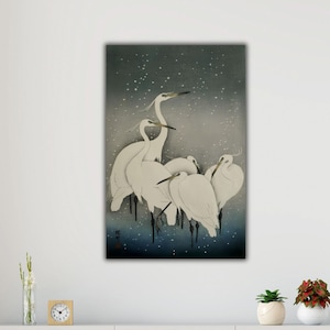 Ohara Koson Canvas Wall Art, Group of Egrets (1925) Canvas Print, Egrets Canvas Wall Decor,  Retro Japanese Art, Antique Drawing Art