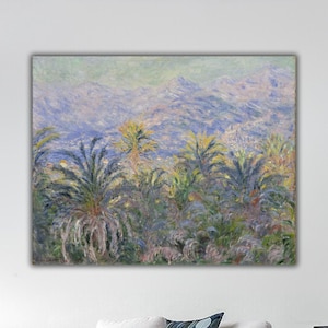 Impresión en lienzo Palmeras en Bordighera de Claude Monet, arte mural clásico de Monet, pintura impresionista, decoración de pared de Monet, arte de exposición de Monet