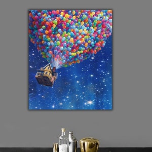 Up Pixar-canvas, Up Pixar-muurkunst, Pixar-canvas voor kinderkamer, Up Pixar-kunst aan de muur, kleurrijke ballonnenposter, Pixar Canvas-muurdecoratie