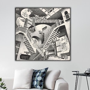 Relativity Wall Art, Relativity by Maurits Cornelis Escher Canvas Print, Maurits Cornelis Escher Wall Art, Modern Art Print, Fine Art Print
