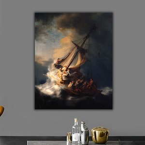 Christ In The Storm On The Sea Of Galilee (1633) Canvas Print, Rembrandt Wall Art, The Storm on the Sea of Galilee Art, Galilee Canvas Print