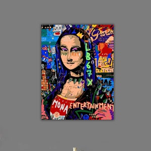 Banksy Mona Lisa Canvas Print, Mona Lisa Pop Art, Banksy Mona Lisa Wall Art, Mona Lisa Wall Decor, Leonardo Da Vinci Graffiti Art,Street Art