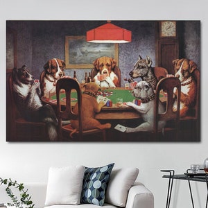 Hunde spielen Poker Leinwanddruck, Hunde Spielkarten Wandkunst, Ein Freund in Not, lustige Malerei Kunst, Cassius Marcellus Coolidge Wanddekor