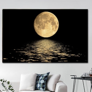 Night Full Moon Canvas Print, Night View Full Moon Wall Art, Moon Print, Moon Wall Art, Moon Poster, Moon Wall Decor, Moon Planet From Space