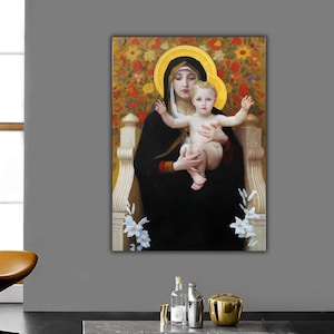 The Madonna Of The Lilies By William Adolphe Wall Art, William Adolphe Paintings, William Adolphe Wall Decor, Bouguereau Canvas Print