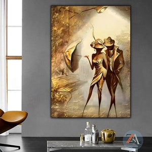 Gold Tango Leinwand Wandkunst, Tango Wandkunst, Tanzendes Paar Gemälde Druck, Tango Paar Poster, Tanzendes Paar Leinwand, Tanz großes Poster