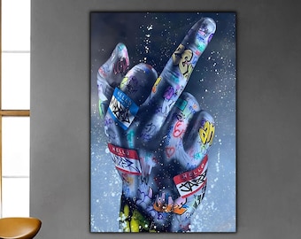 Middle Finger Banksy Wall Art, Graffiti Wall Decor, Middle Finger Poster Print Art, Pop Art Wall Art, Housewarming Gifts, Trendy Wall Art