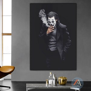 Joker Smokey Wall Art, Stampa su tela di Joker, Poster del film Joker, Poster in bianco e nero di Joker, Stampa artistica di poster di Joker, Decorazione per soggiorno di Joker