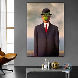 Impresión en lienzo de René Magritte, arte mural El hijo del hombre de René Magritte, decoración de pared El hijo del hombre, póster de René Magritte, impresión artística surrealista
