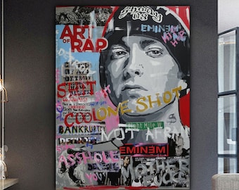 Eminem Banksy Music Canvas, Eminem Poster Painting, Banksy Eminem Print, Modern Graffiti Art, Superstar Street Pop Wall Art, Banksy Artwork