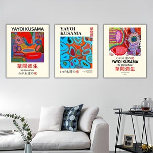 Yayoi Kusama Set of 3 Canvas Prints, Yayoi Kusama Wall Decor, Yayoi Kusama Poster, Japanese Wall Art, Japandi Wall Art, Japanese gifts