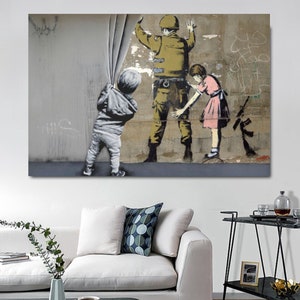 Banksy Behind the Curtain Wall Art, Banksy Soldier and Girl Canvas Print, Banksy Soldier Wall Decor, Bansky Style Print, Street Graffiti Art