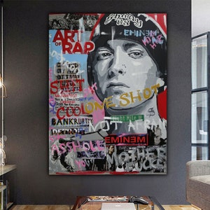 Eminem Banksy Musik Leinwand, Eminem Poster Malerei, Banksy Eminem Druck, Moderne Graffiti Kunst, Superstar Street Pop Wandkunst, Banksy Kunstwerk