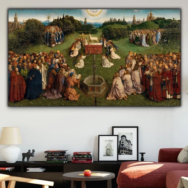 Ghent Altarpiece (1432) Canvas Wall Art, Jan Van Eyck Canvas Print, Adoration of the Mystic Lamb Painting, Fine Art Prints, Reproduction Art