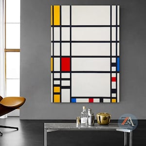 Piet Mondrian Canvas Print, Red Blue and Yellow Wall Art, Mondrian Poster, Mondrian Painting Print, Art Reproduction, Archival Giclee