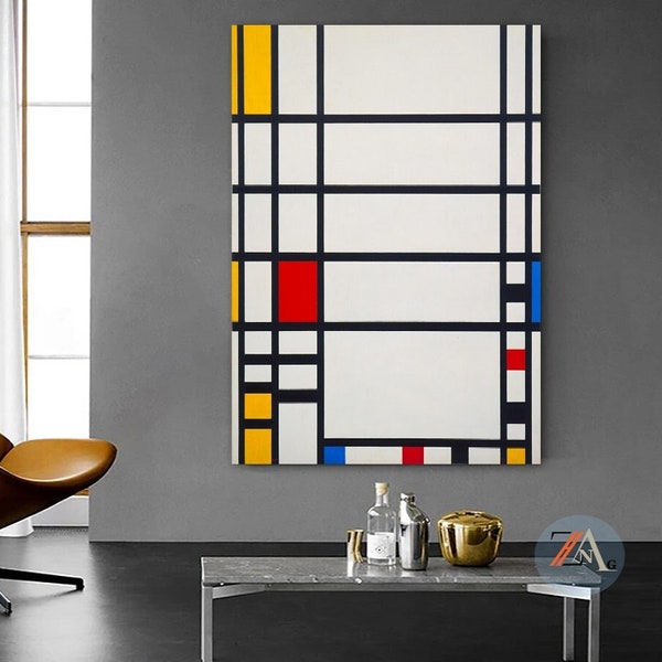 Piet Mondrian Canvas Print, Red Blue and Yellow Wall Art, Mondrian Poster, Mondrian Painting Print, Art Reproduction, Archival Giclee