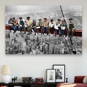 Lunch A top A Skyscraper Canvas Print, Ironic Black and White Art, New York Skyscraper Wall Decor, 1932 New York Construction Workers Print.