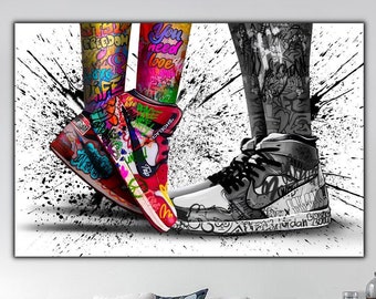 Shoes Graffiti Canvas Wall Art, Love in Jordan Shoes, Banksy Shoes Style Art, Living Room Wall Art, 3D Canvas, Love Graffiti Canvas Print