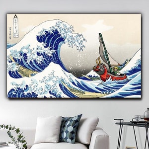 The Legend of Zelda Windwaker Mit Große Welle vor Kanagawa Leinwanddruck, Die große Welle vor Kanagawa Leinwand Wanddekor, Japan Wand Kunstdruck