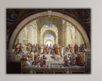 The School of Athens Canvas Print, Raphael Wall Art, Plato, Aristotle, Socrates Painting, Fine Art Reproduction, Vintage Athens Wall Decor