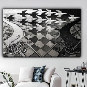 Impressão em tela Dia e Noite, Arte de parede Maurits Cornelis Escher, Impressão Dia e Noite de MC Escher, Decoração de parede Dia e Noite, Impressão de belas artes.