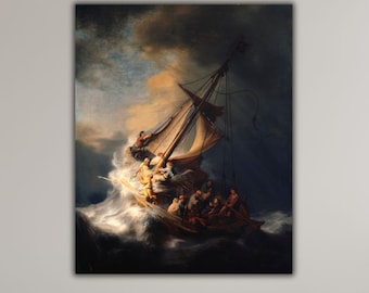 Christ In The Storm On The Sea Of Galilee Canvas Print | Rembrandt Wall Art | Religious Art Reproduction | Sea Of Galilee Canvas Wall Decor