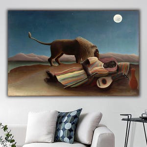 Impresión en lienzo de La gitana durmiente, arte mural de Henri Rousseau, impresión en lienzo de Henri Rousseau, decoración de pared de Henri Rousseau, impresiones en lienzo de bellas artes