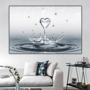 Heart Drop Splash Wall Art, Black and White Heart Drop, Bathroom Wall Decor, Bathroom Canvas Art Prints, Splash Landscape Bathroom Wall Art