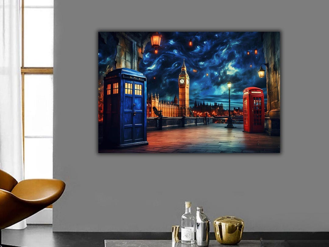 Doctor Who TARDIS Canvas Wall Art, Doctor Who Starry Night Inspired ...
