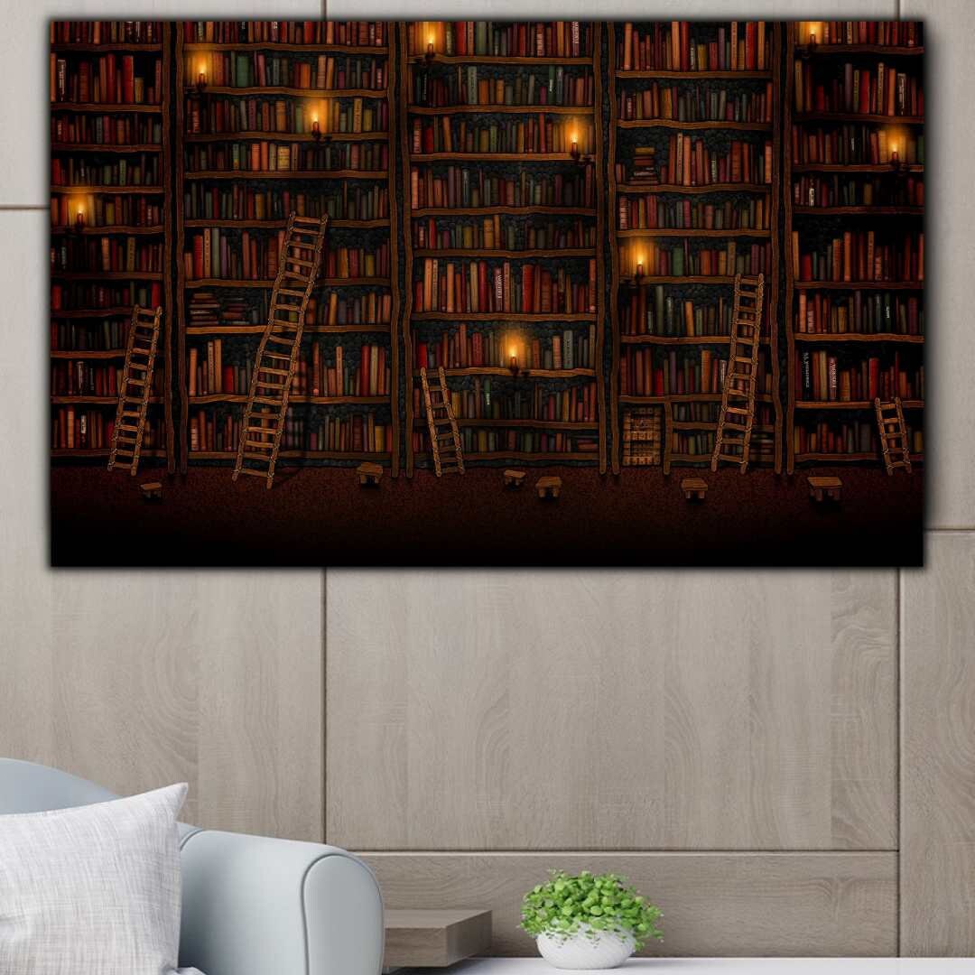 Vintage Library Wall Decor, Library Canvas Wall Art, Library Photo