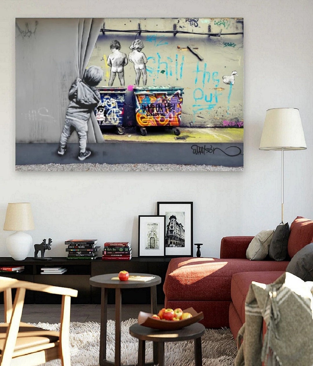 Banksy Life is Short Canvas Wall Art, Chill the Duck Out Graffiti