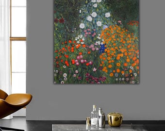 Leinwandbild „Blumengarten“, Reproduktion eines Gustav-Klimt-Motivs, Klassische Klimt-Wandkunst, Symbolismus-Gemälde im Jugendstil, Kunstdrucke