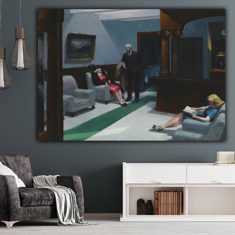 Hotel Lobby 1943 by Edward Hopper, Hotel Lobby 1943 Canvas Print