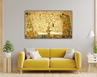 Arte de la pared del lienzo del árbol de la vida, arte del cartel de Gustav Klimt, decoración de la pared de Gustav Klimt, impresión de arte de Gustav Klimt, impresión del paisaje vintage de Gustav Klim