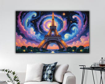 Impresión en lienzo de la Torre Eiffel: Pintura de París, arte paisajístico de Francia.