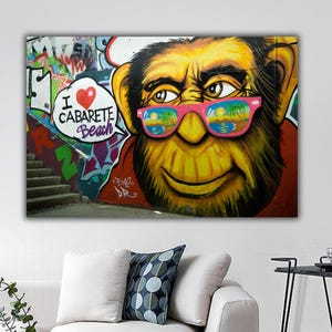 I Love Cabarete Canvas Print, Banksy Monkey Graffiti Art, Canvas Street Art, Banksy Canvas Wall Art, Banksy Wall Decor, Banksy Style Gift