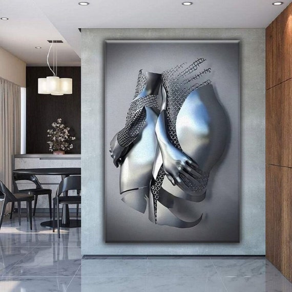 Love Heart Gray-3d Art Wall Metal Figure Sculpture Couple Hanging Painting  For Home