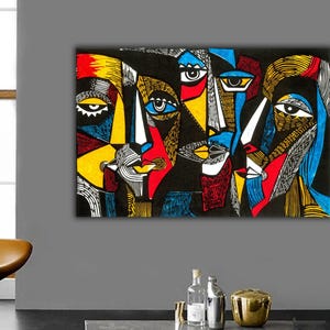 Abstraktes Gesicht Leinwanddruck, Surreale farbige Gesichter Wandkunst, Leinwand für zeitgenössische Kunst, Abstraktes Porträt Wanddekor, Menschliches Porträt Leinwand