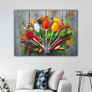 Spoons of Spices Aesthetic Canvas Print, Herbs and Spices Canvas Rustic Wall Art, Herbs and Spices Kitchen Wall Decor, Modern Kitchen Decor
