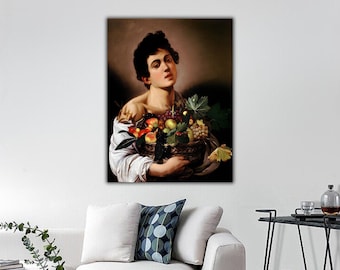 Caravaggio-Knabe mit Obstkorb – Leinwanddruck, Italienische Renaissance-Wandkunst, Gemälde aus der Barockzeit, Französischer Realismus