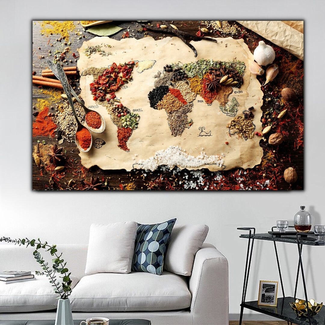 Pogusmavi Weltkarte Leinwand-Bild – 30x60 Cm, Schwarzer Rahmen, Abstrakte Wandkunst Für Wohnzimmer Oder Büro