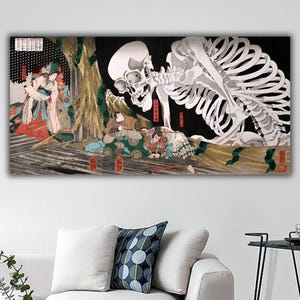 Utagawa Kuniyoshi Wall Art, Takiyasha summons a skeleton, Kuniyoshi Print, Skeleton Spectre 1844 Print, Mitsukuni Paintings, Japanese Art