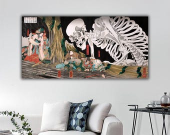 歌川国芳 版画: 光圀 Defying Skeleton Spectre - 日本のアート