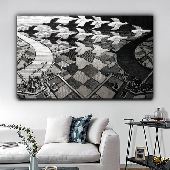 昼と夜のキャンバスプリント、マウリッツ・コルネリス・エッシャーの壁