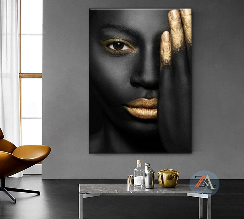 Black Woman Set of 3 Canvas Print, Black African American Woman Wall ...