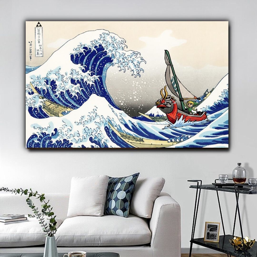 The Legend of Zelda Windwaker With Great Wave off Kanagawa Canvas