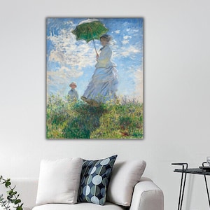 Madame Monet Leinwand: Frau mit Sonnenschirm, Vintage Kunstdruck