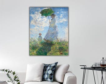 Impresión en lienzo de Madame Monet: Mujer con sombrilla, reproducción de arte vintage
